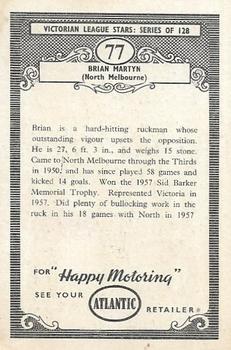 1958 Atlantic Petrol Stations Victorian League Stars #77 Brian Martyn Back